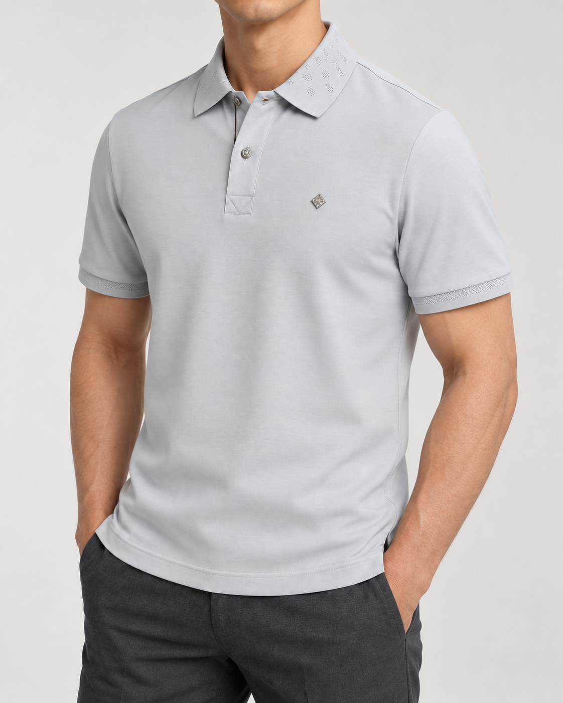 Ice-Grey Diamond-Badge Polo Shirt - view 2