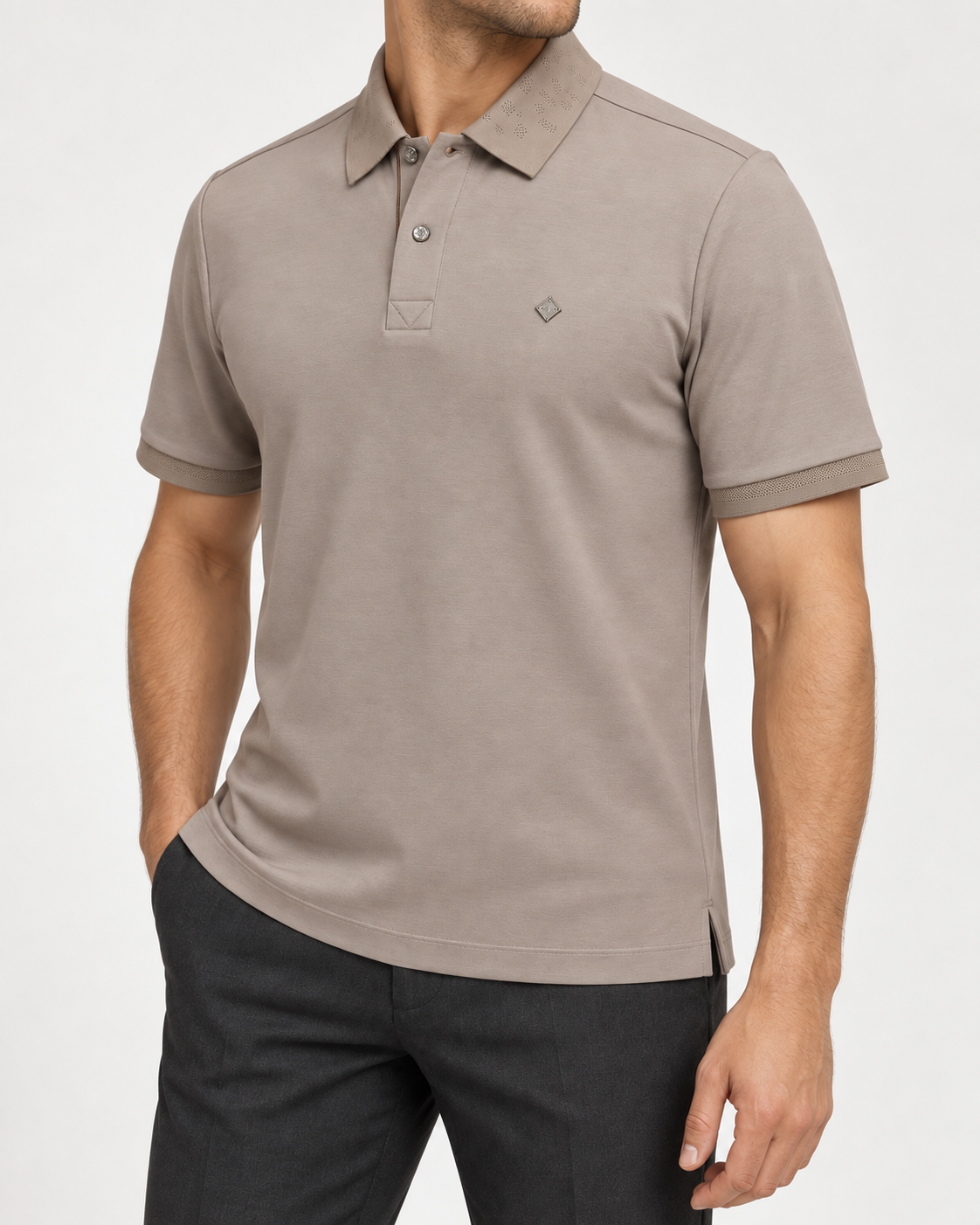 Taupe Diamond-Badge Polo Shirt - view 2