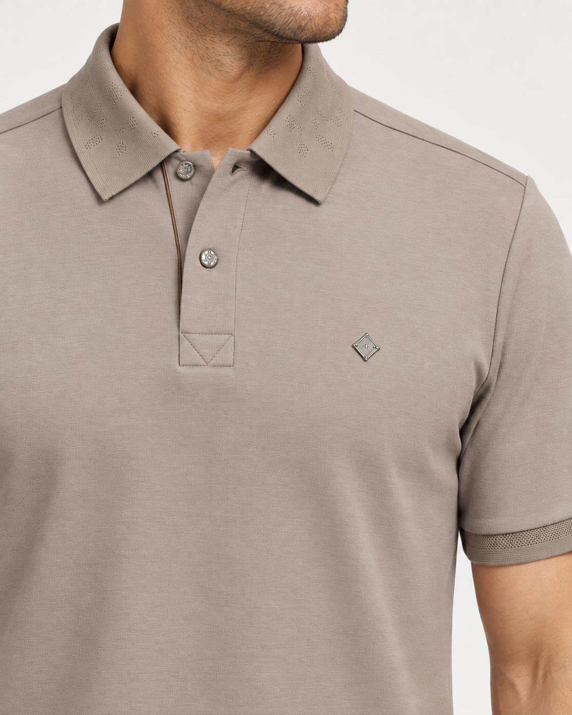 Taupe Diamond-Badge Polo Shirt - view 3