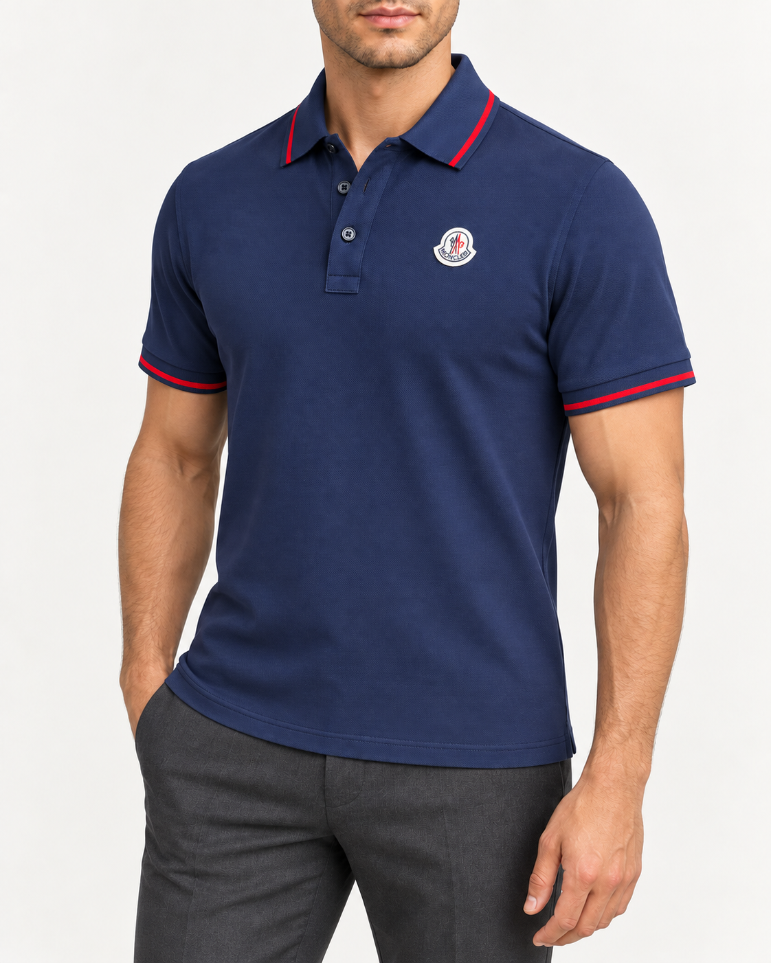 Navy Blue Red-Trim Logo Polo Shirt - view 2