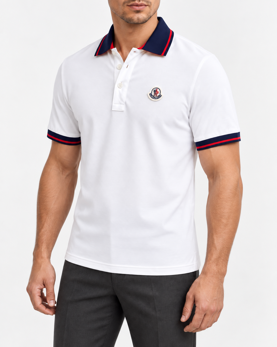 White Navy & Red-Trim Logo Polo Shirt - view 2