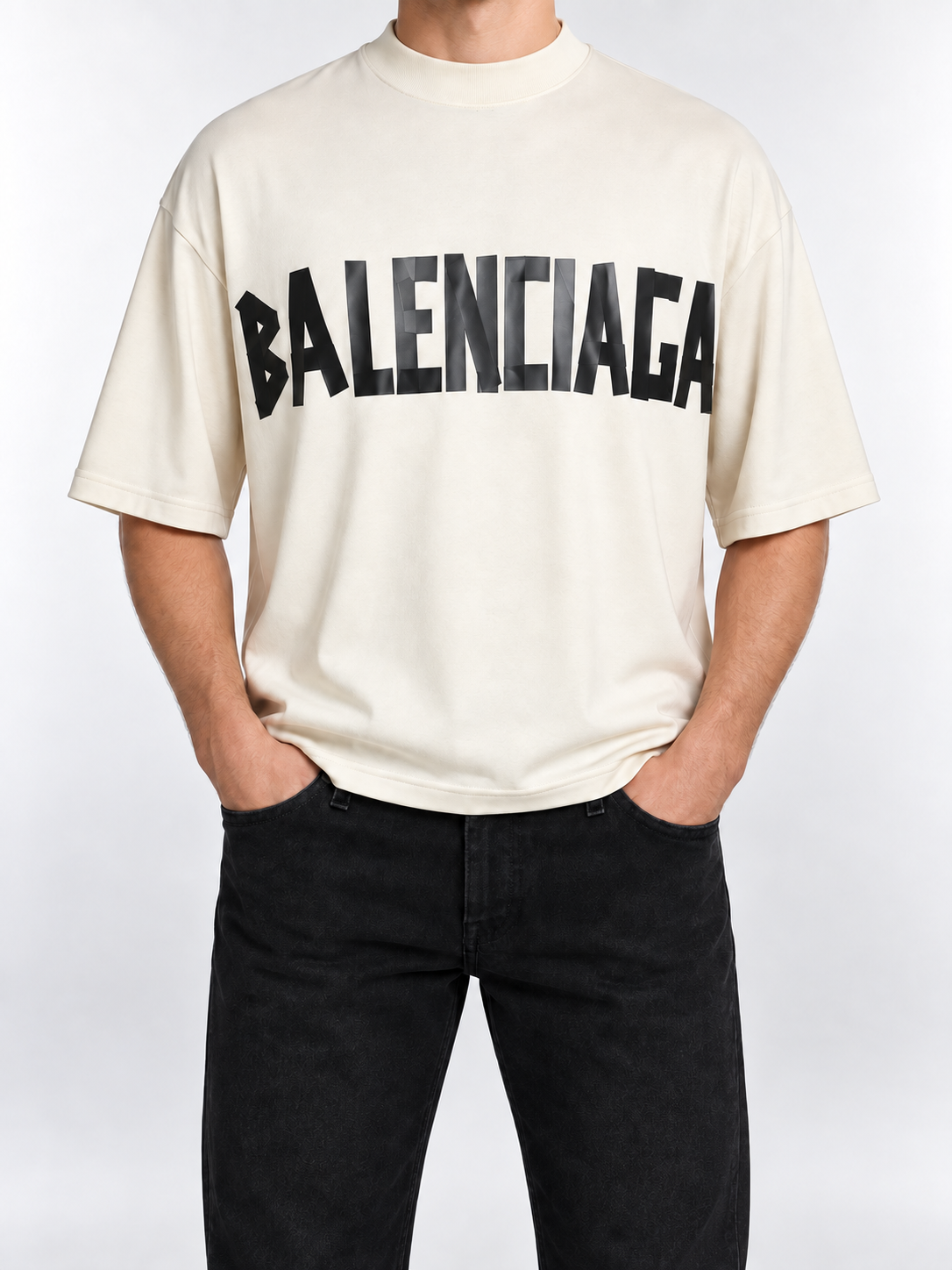 Men’s Ivory Off-Shoulder Logo T-Shirt - front view