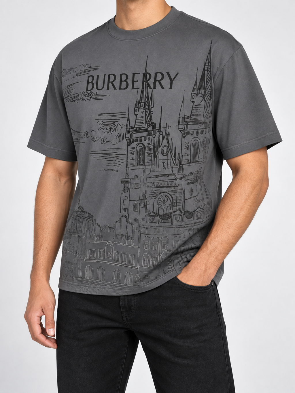 Men’s Charcoal Castle Graphic Drop-Shoulder T-Shirt - view 2