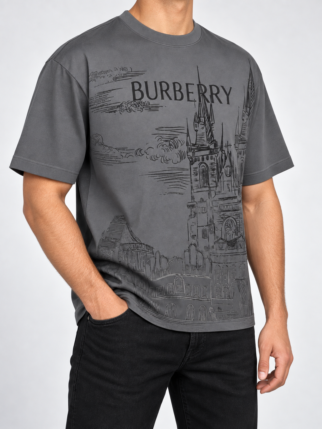 Men’s Charcoal Castle Graphic Drop-Shoulder T-Shirt - view 3