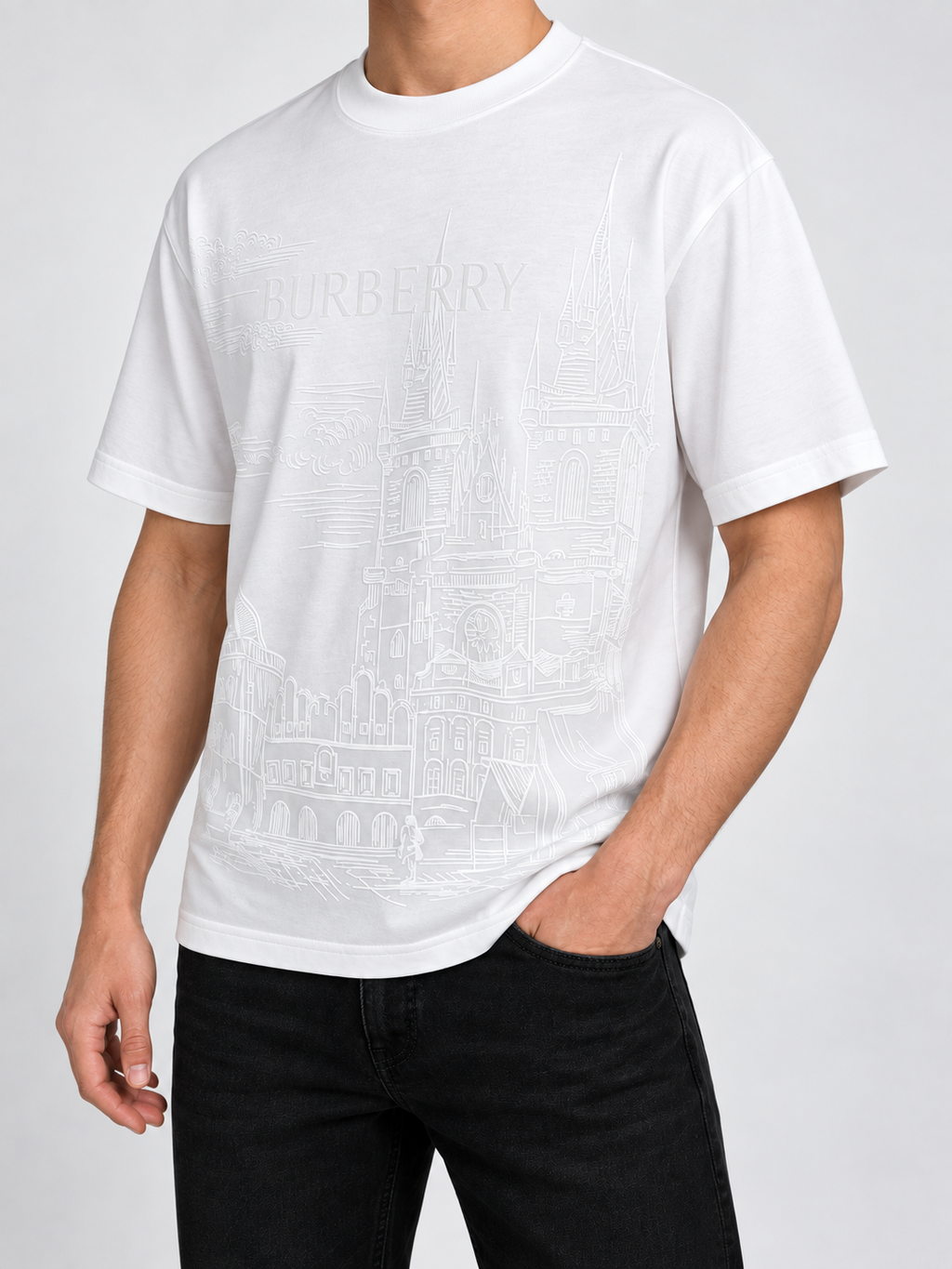 Men’s White Tonal Castle Drop-Shoulder T-Shirt - view 2