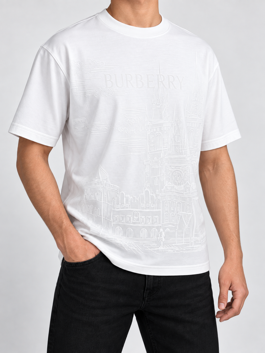 Men’s White Tonal Castle Drop-Shoulder T-Shirt - view 3