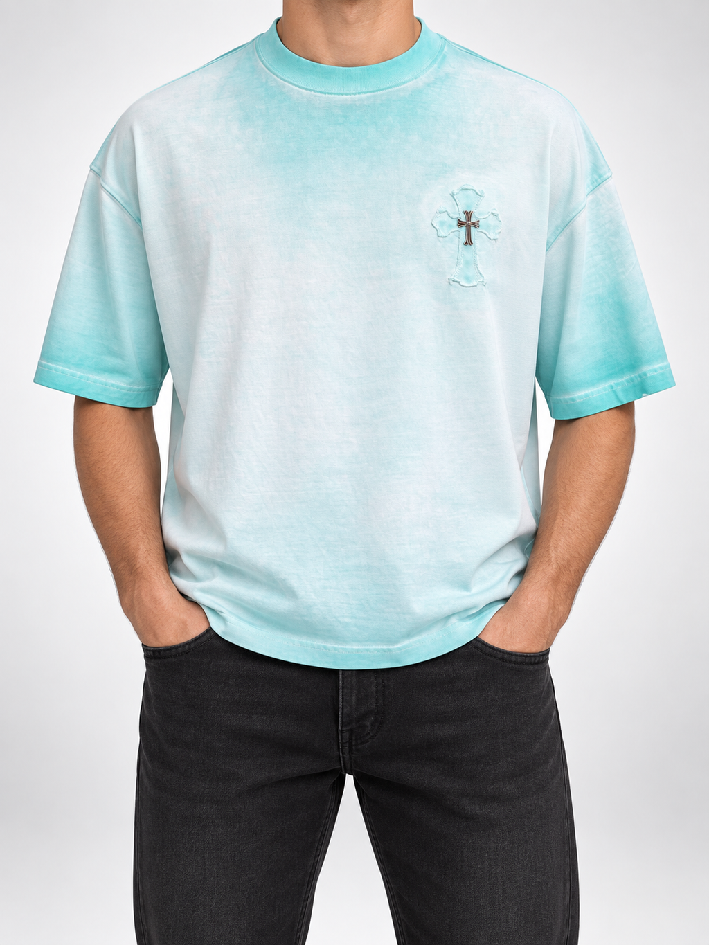 Men’s Washed Mint Cross-Heart T-Shirt - front view