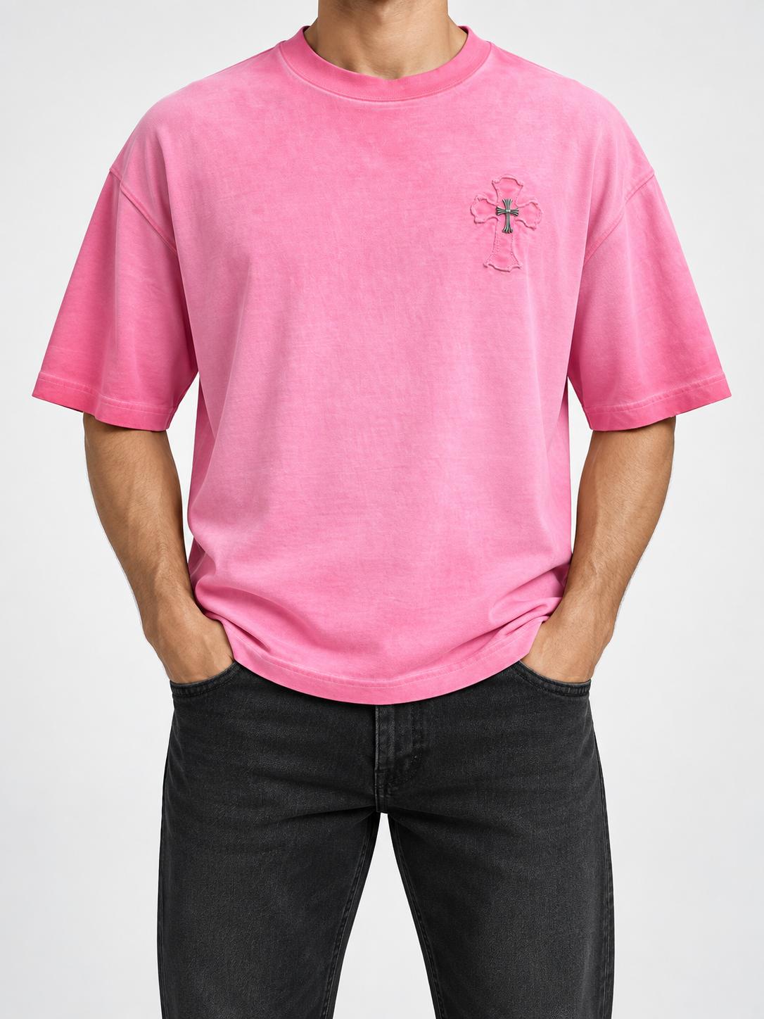 Men’s Washed Pink Cross-Heart T-Shirt - front view
