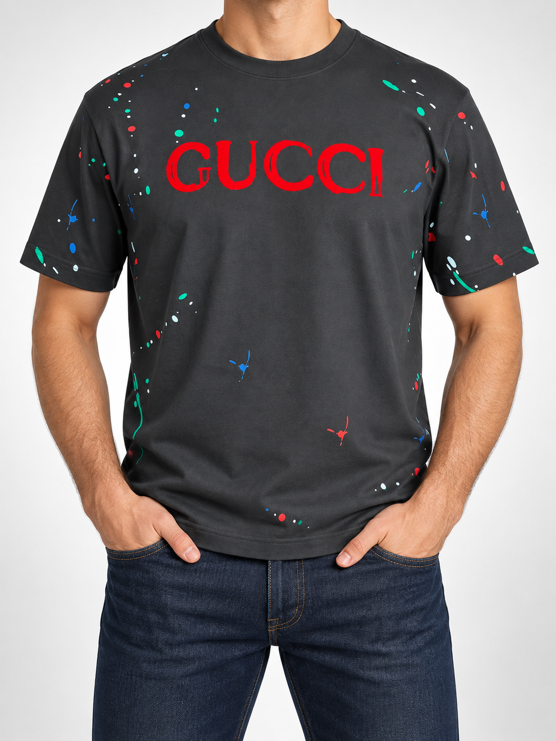 Men’s Charcoal Paint-Splatter Logo T-Shirt - front view