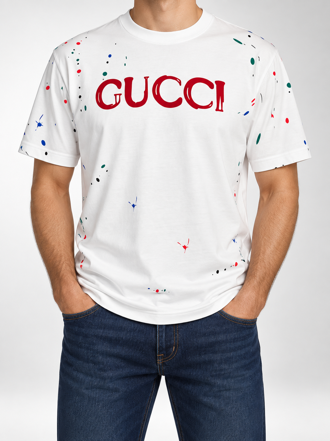 Men’s White Paint-Splatter Logo T-Shirt - front view