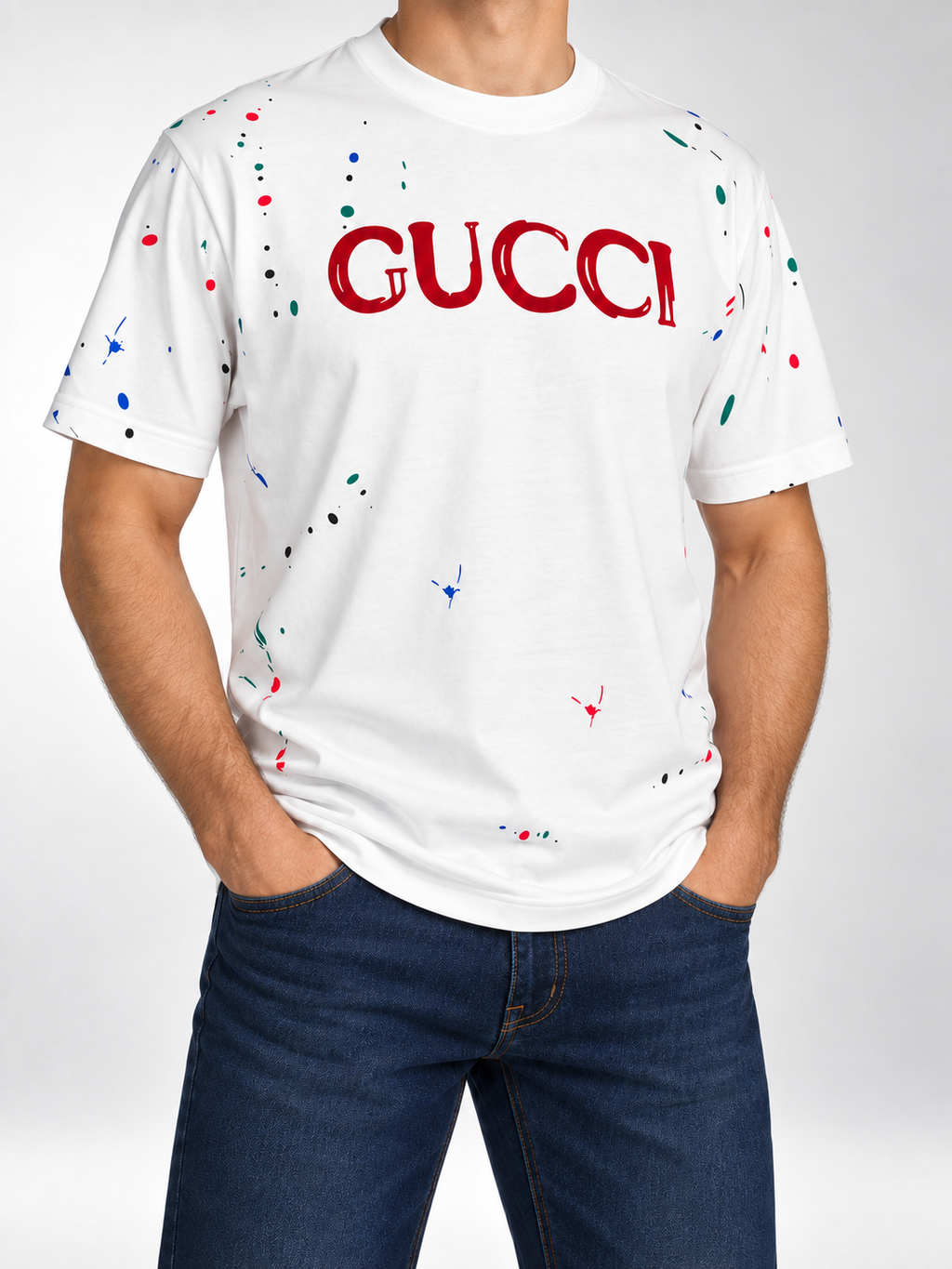 Men’s White Paint-Splatter Logo T-Shirt - view 4
