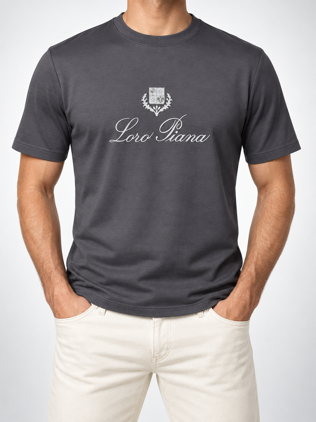 Men’s Charcoal Crest-Script T-Shirt - front view