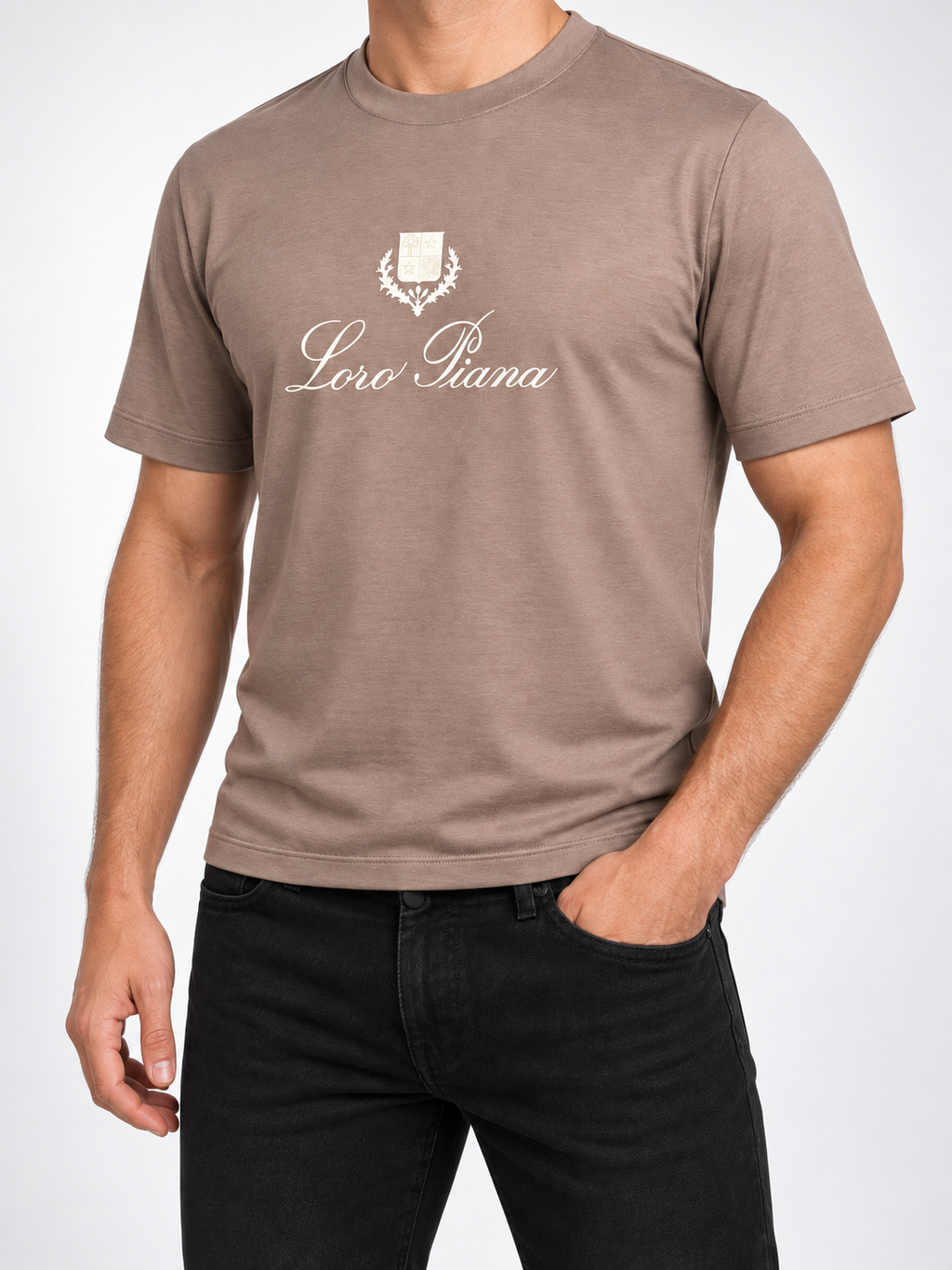 Men’s Taupe Ivory Crest-Script T-Shirt - view 2