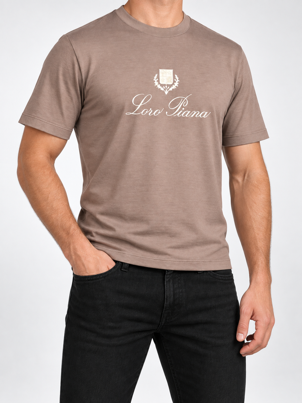 Men’s Taupe Ivory Crest-Script T-Shirt - view 3