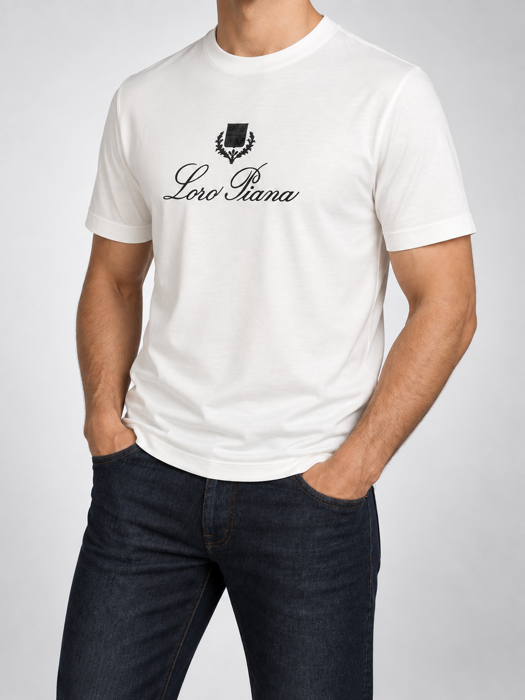 Men’s Ivory-White Black Crest-Script T-Shirt - view 4
