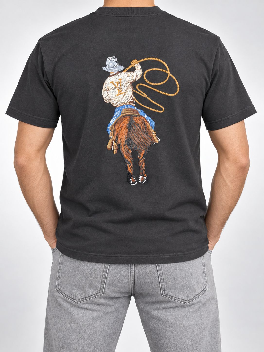 Men’s Charcoal Cowboy Embroidered T-Shirt - view 4