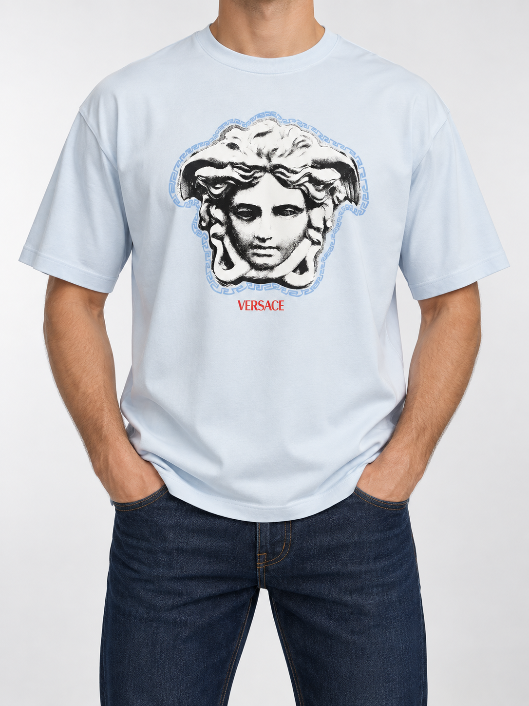 Men’s Ice Blue Medusa Drop-Shoulder T-Shirt - front view