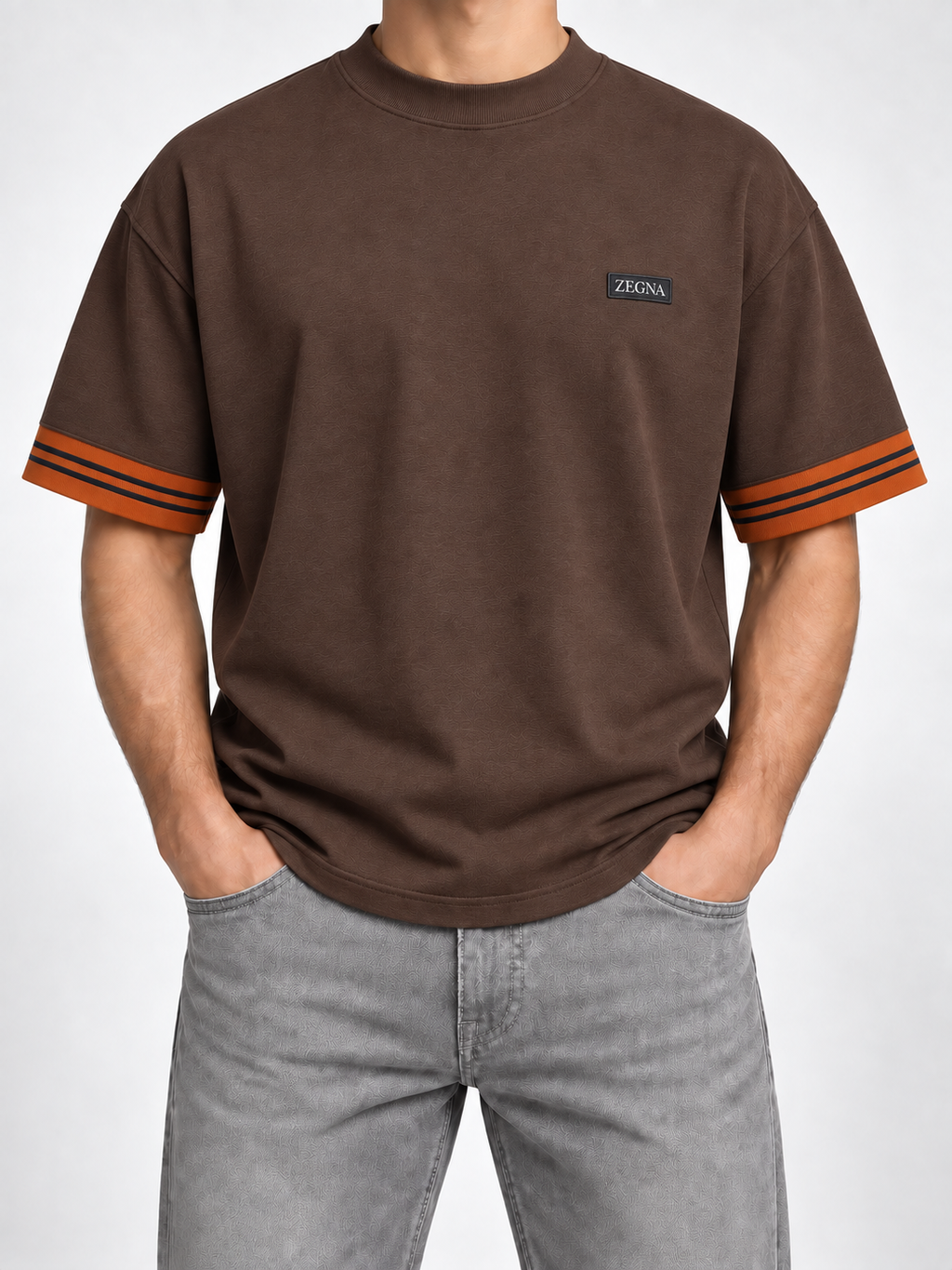 Men’s Brown Orange-Cuff T-Shirt - front view