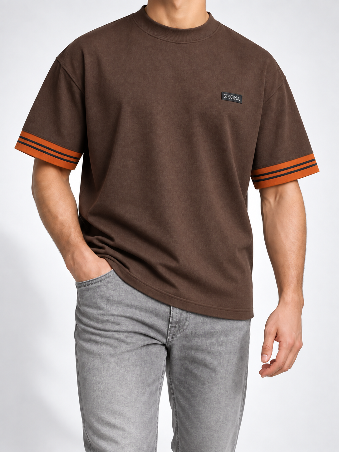 Men’s Brown Orange-Cuff T-Shirt - view 4