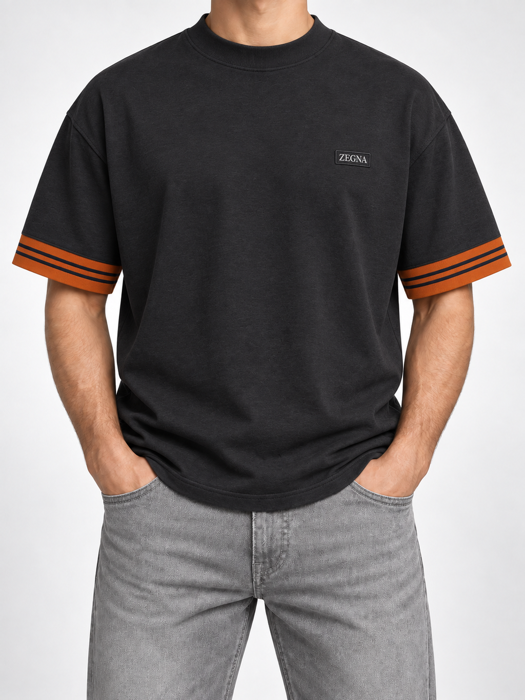 Men’s Charcoal Orange-Cuff T-Shirt - front view