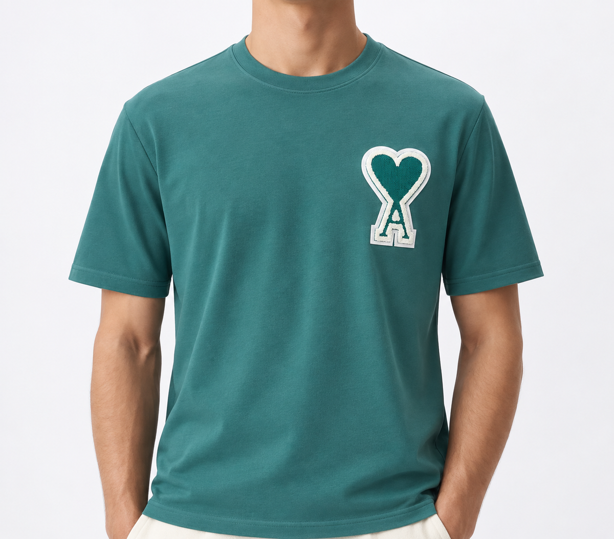 Men’s Green Heart-A Appliqué T-Shirt - front view