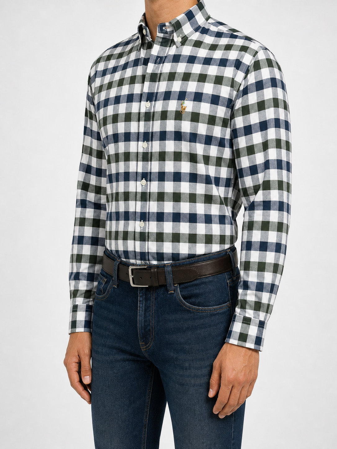 Men’s Navy and Green Bold-Check Shirt - view 2