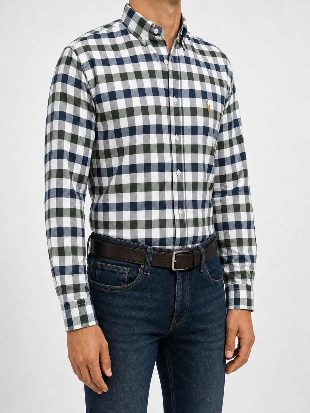 Men’s Navy and Green Bold-Check Shirt - view 3