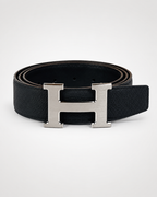HRMS — Black Reversible Silver-Tone H-Buckle Belt