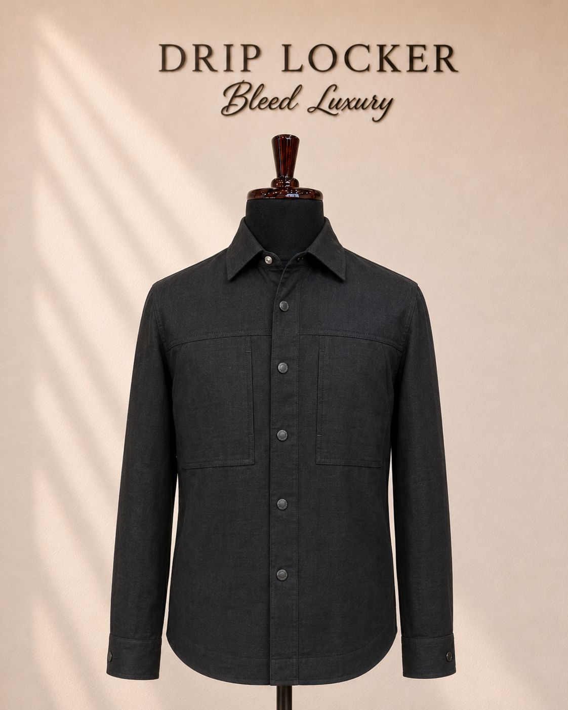 Black Two-Pocket Overshirt - front view
