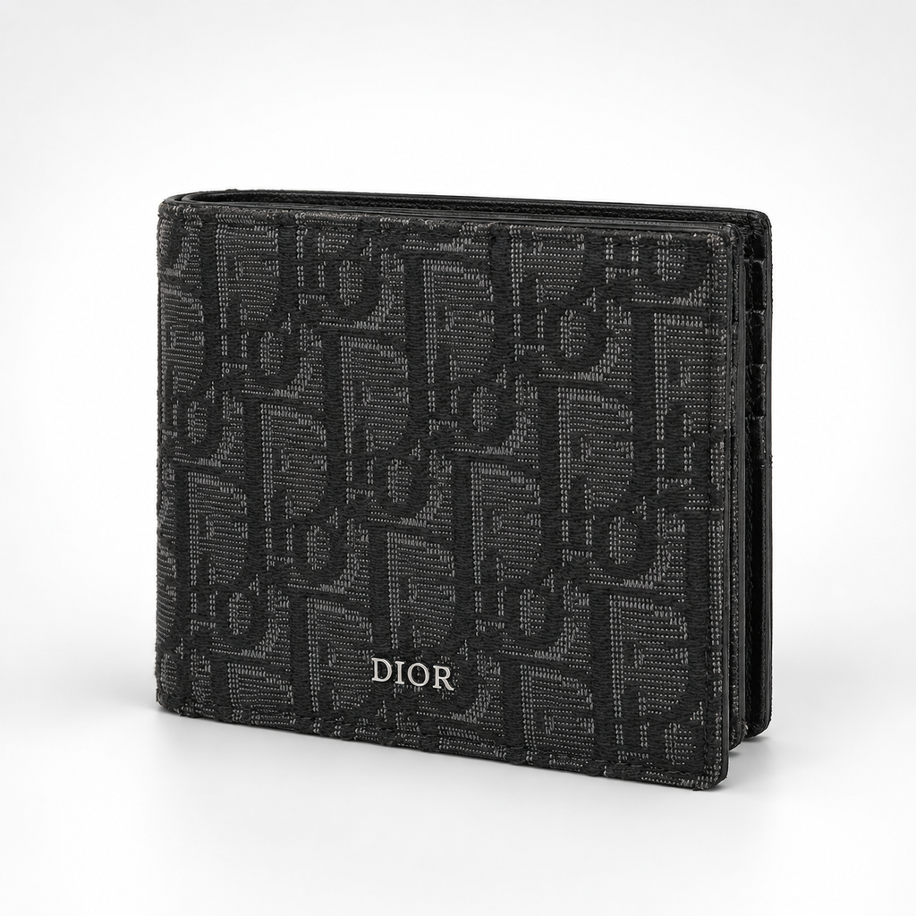 Black Grey Woven Bifold Wallet - front view