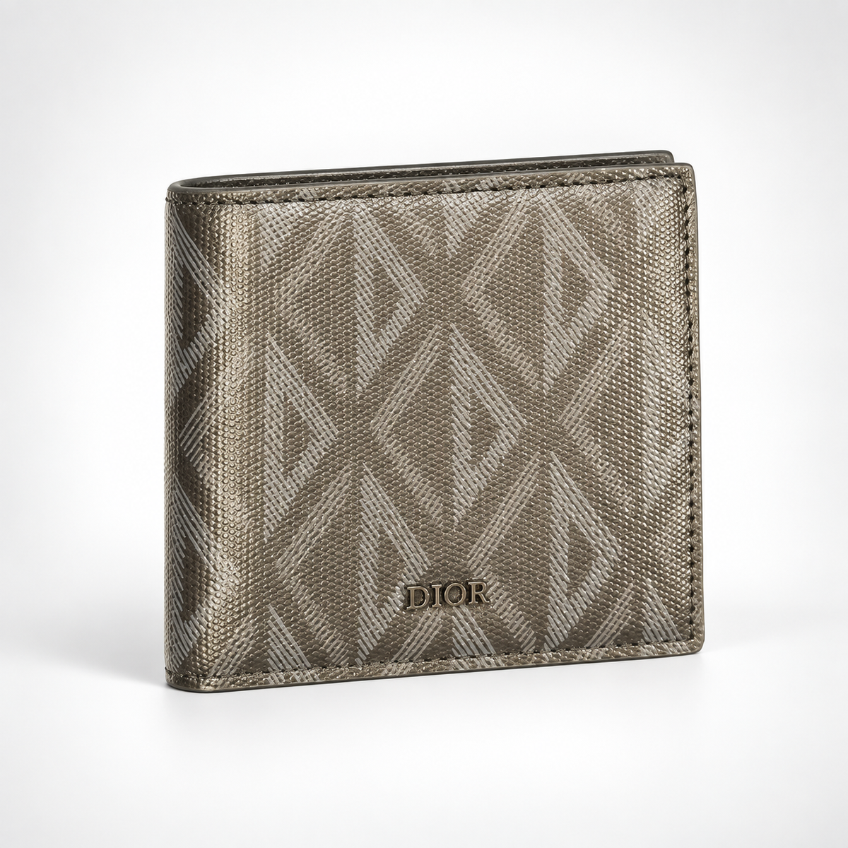Metallic Pewter Monogram Bifold Wallet - front view
