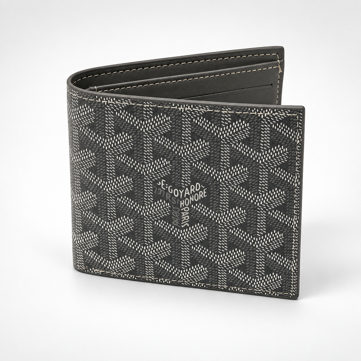 Charcoal White Stitch Bifold Wallet - front view