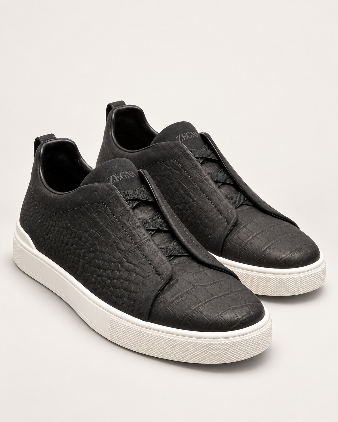Men’s Black Croc-Effect Slip-On Sneakers — premium product hero image