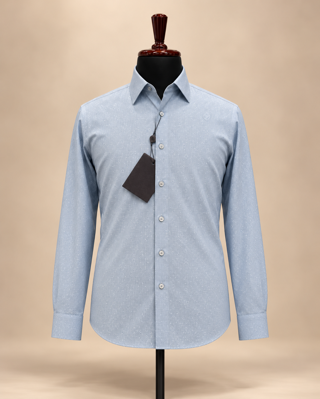 Men’s Pale Blue Patterned Print Shirt — premium front hero image