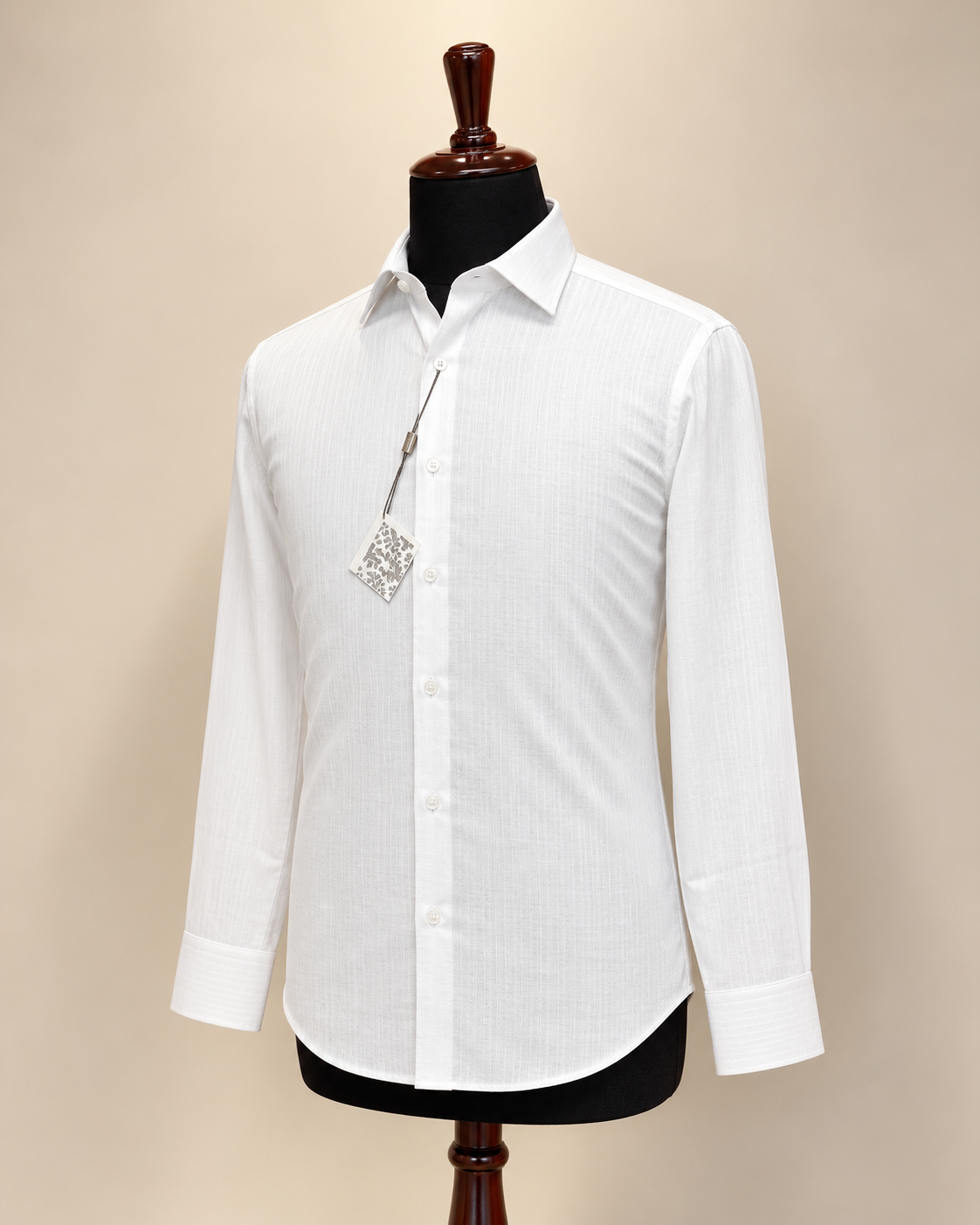 Men’s White Tonal-Linen Shirt — premium front hero image