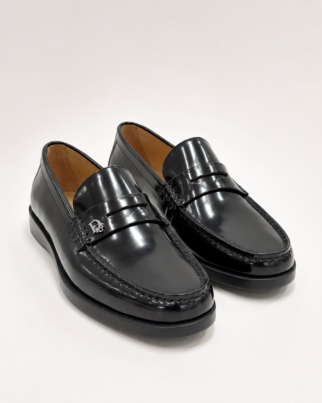 Men’s Black Polished Penny Loafers - men's black polished leather loafers
