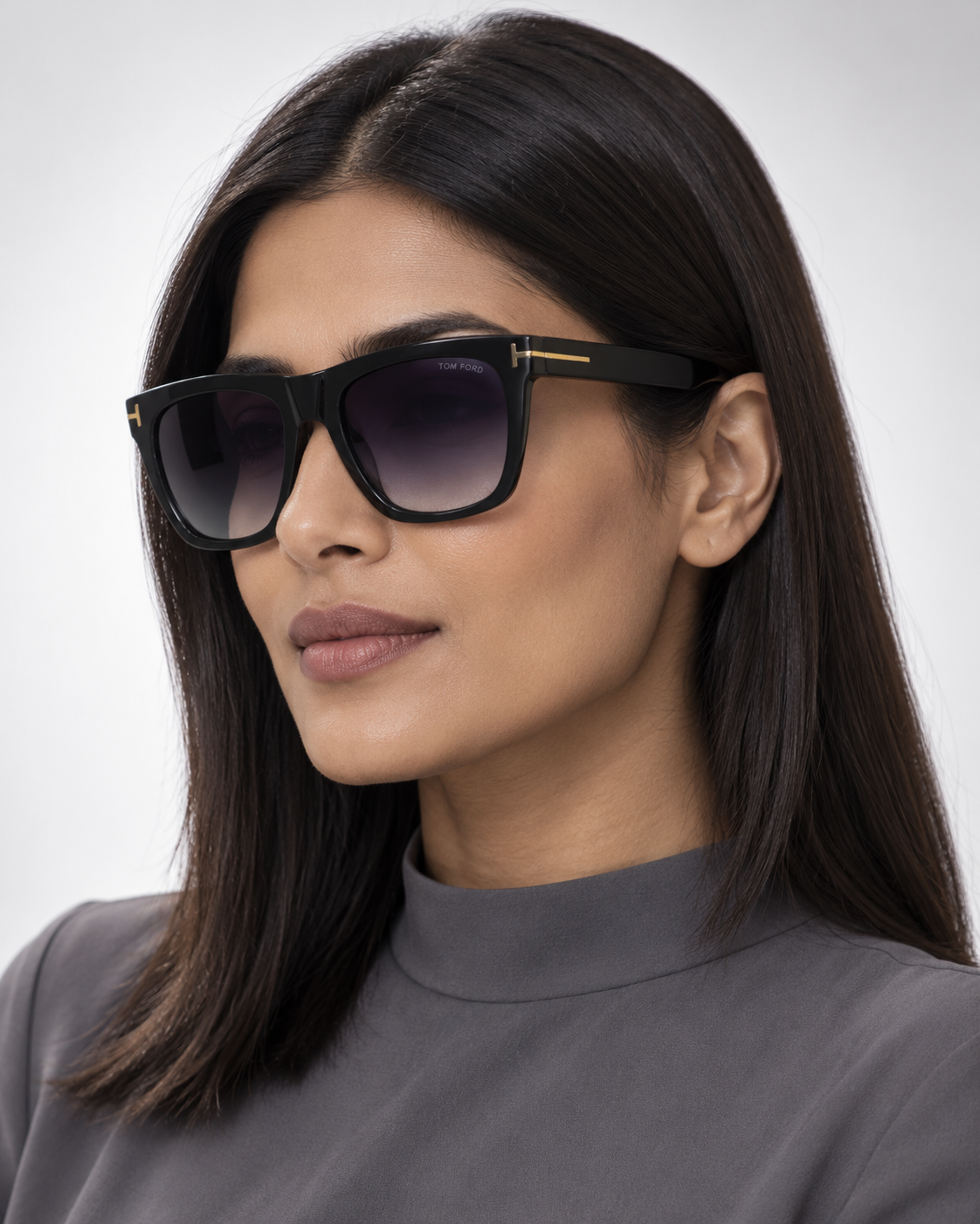 tom ford ft0513 01b gradient square sunglasses — female model