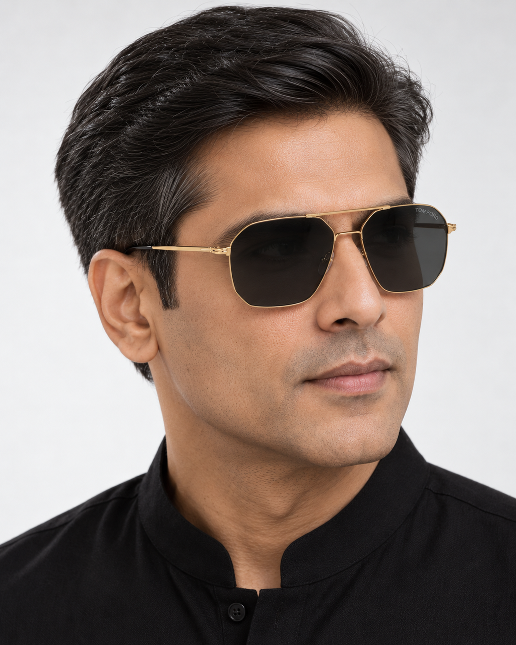tom ford ft0852 28a gold navigator sunglasses — male model three quarter
