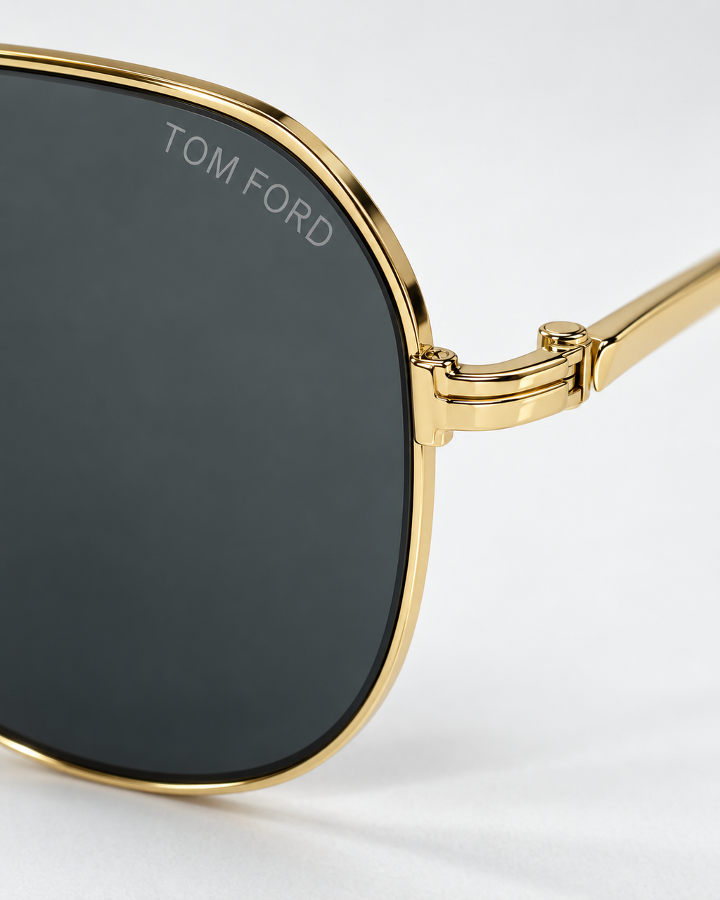 tom ford gold geometric aviator sunglasses — logo hinge detail