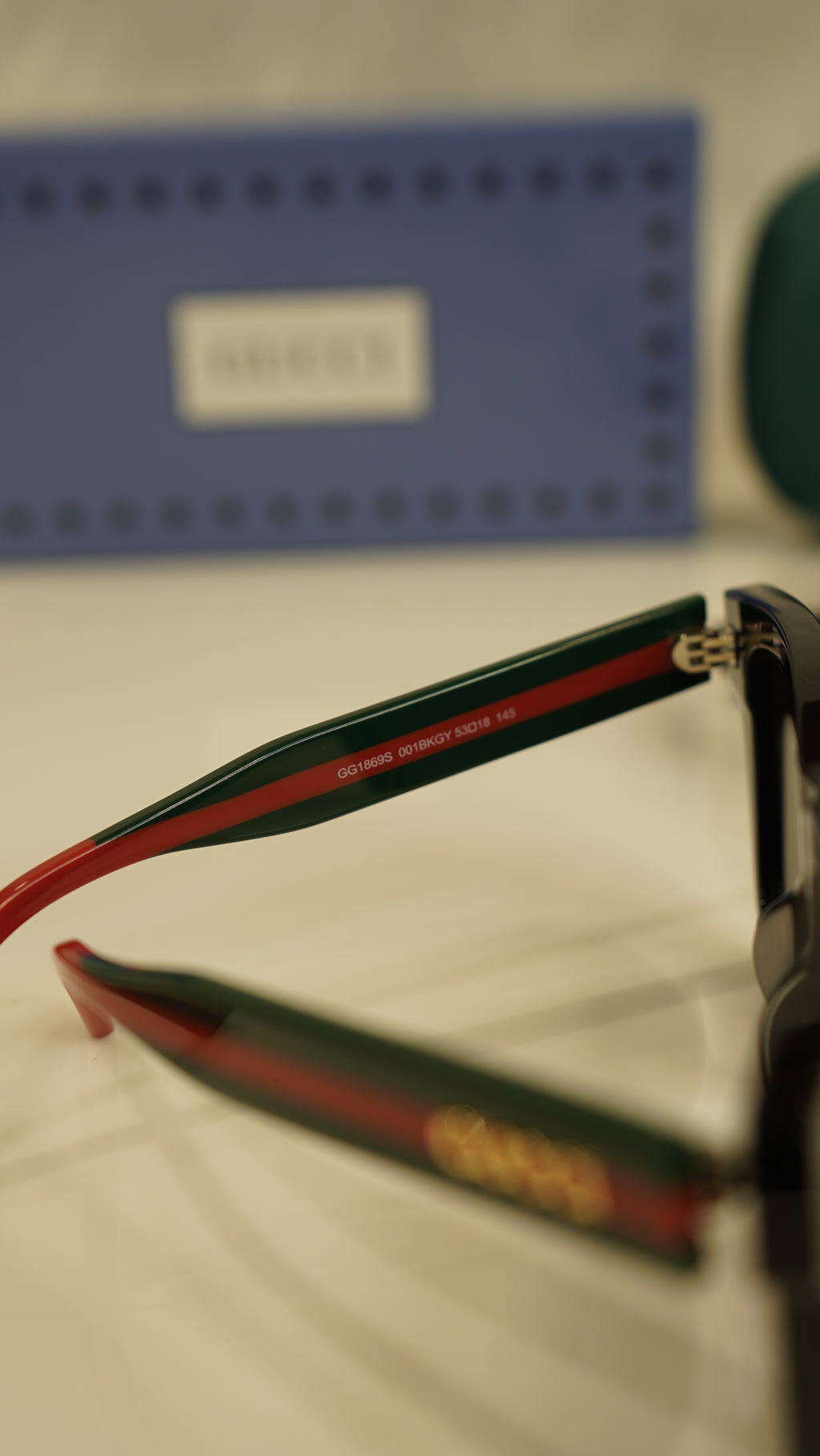 GG black square sunglasses with red and green temples — view 4