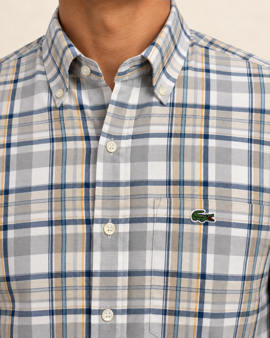 LCST — Light Grey & Blue Plaid Button-Down Shirt — detail view