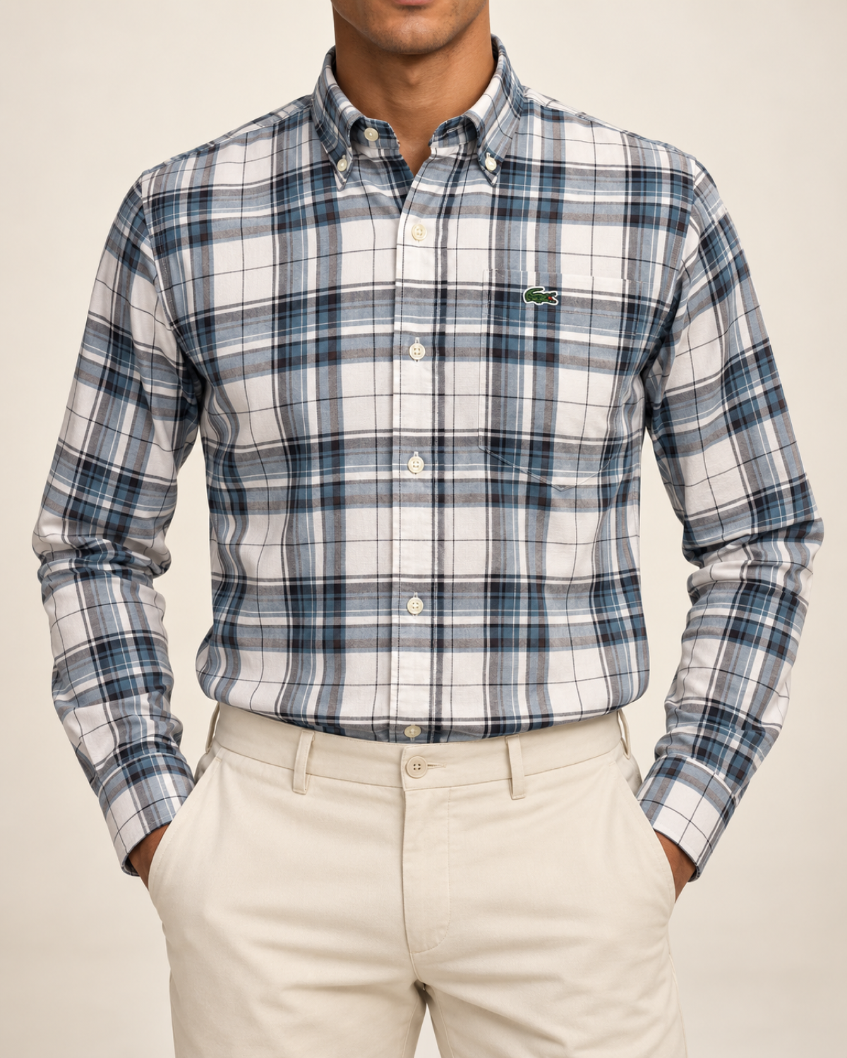 LCST — Off-White & Blue Plaid Button-Down Shirt — front view