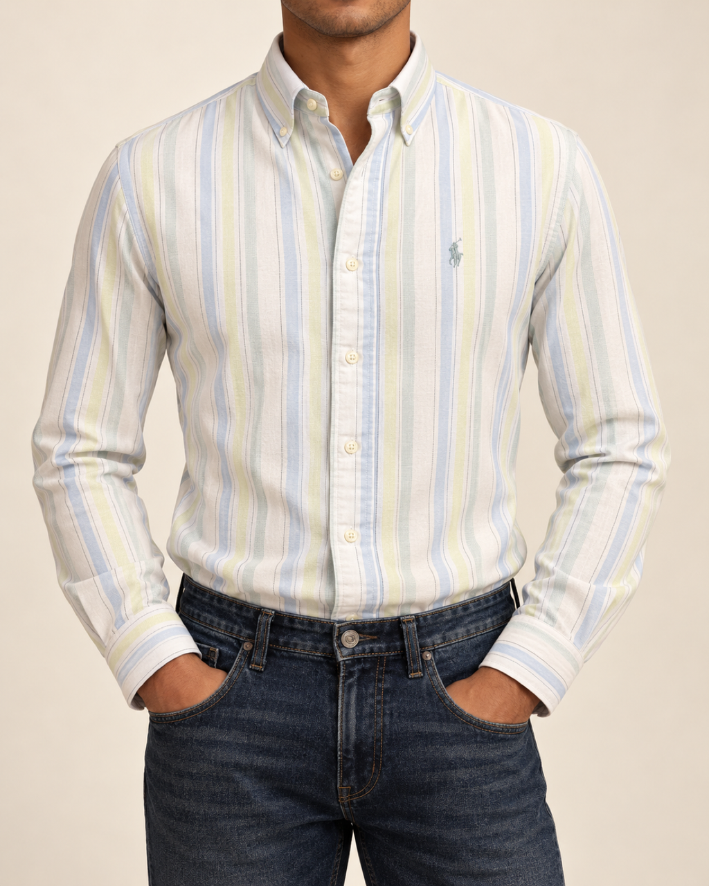 RL — Pastel Multistripe Button-Down Shirt — front view