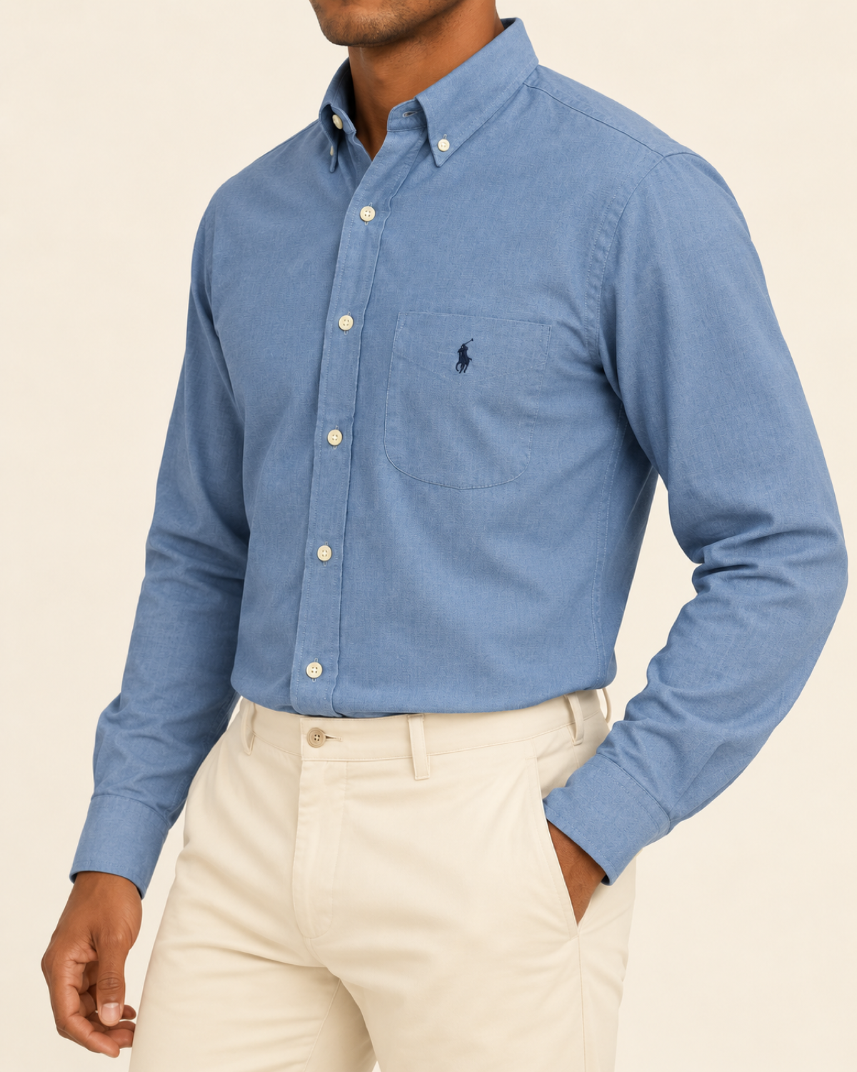 RL — Steel Blue Pocket Button-Down Shirt — side view