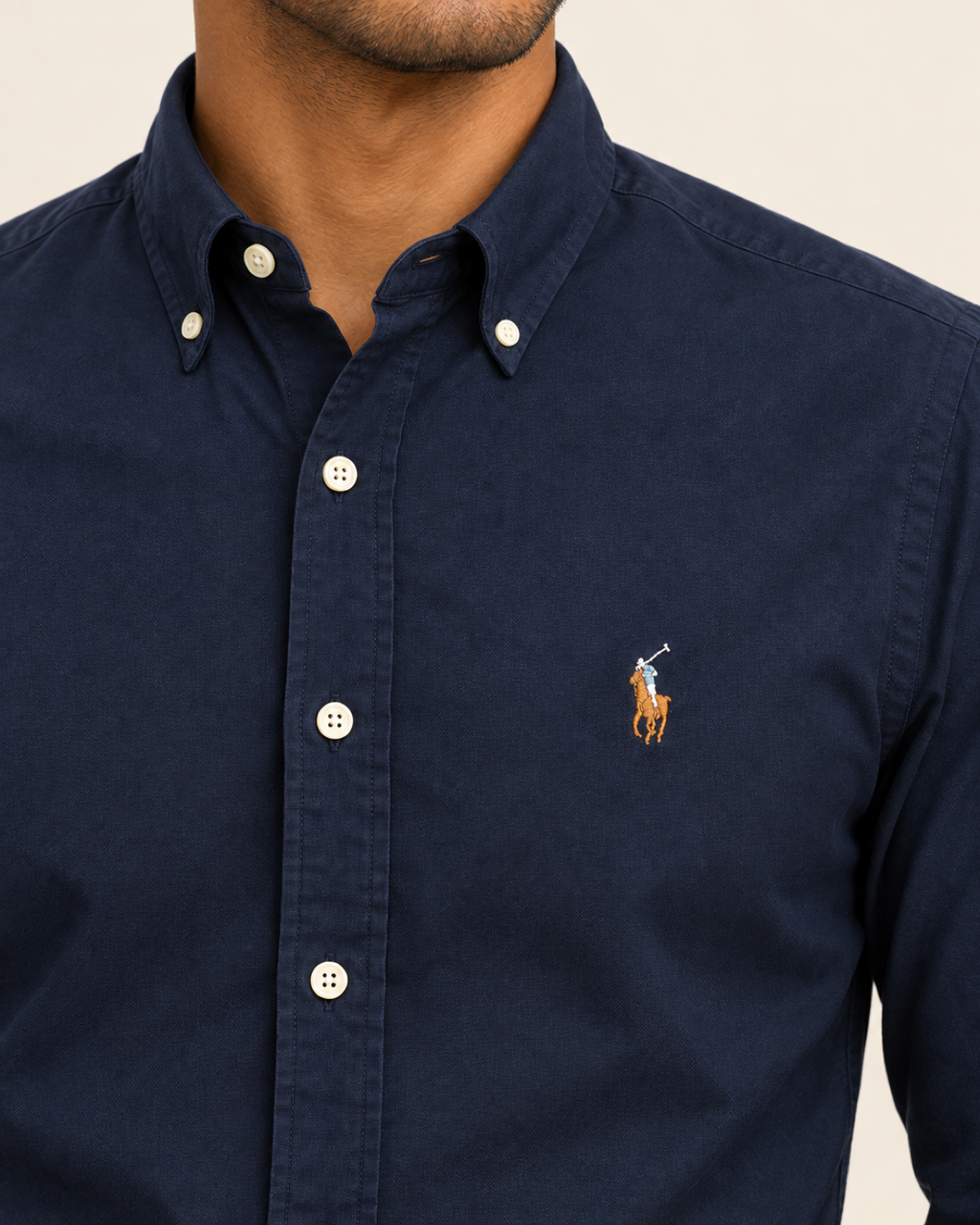 RL — Deep Navy Button-Down Shirt — detail view