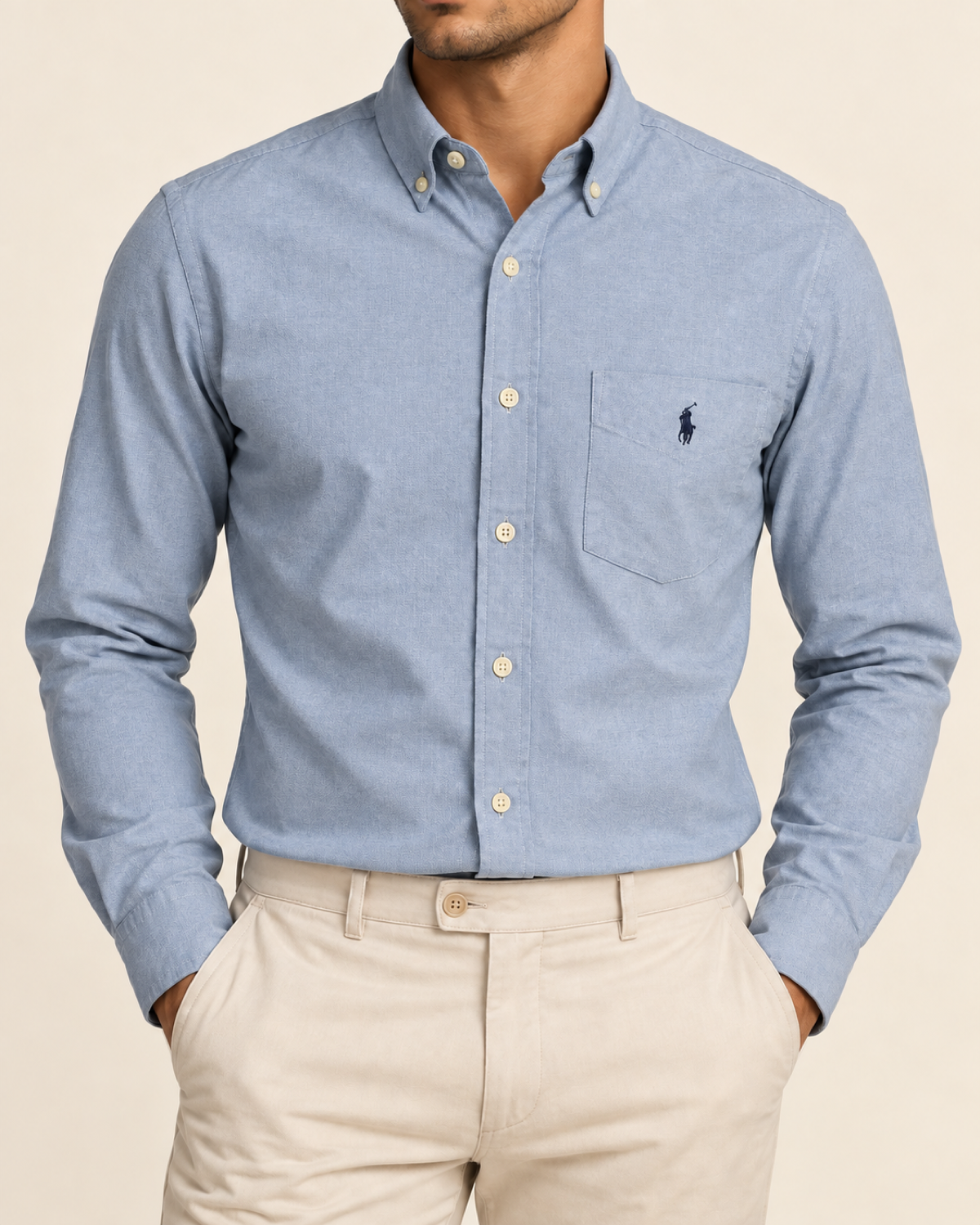 RL — Heather Blue Pocket Button-Down Shirt — front view