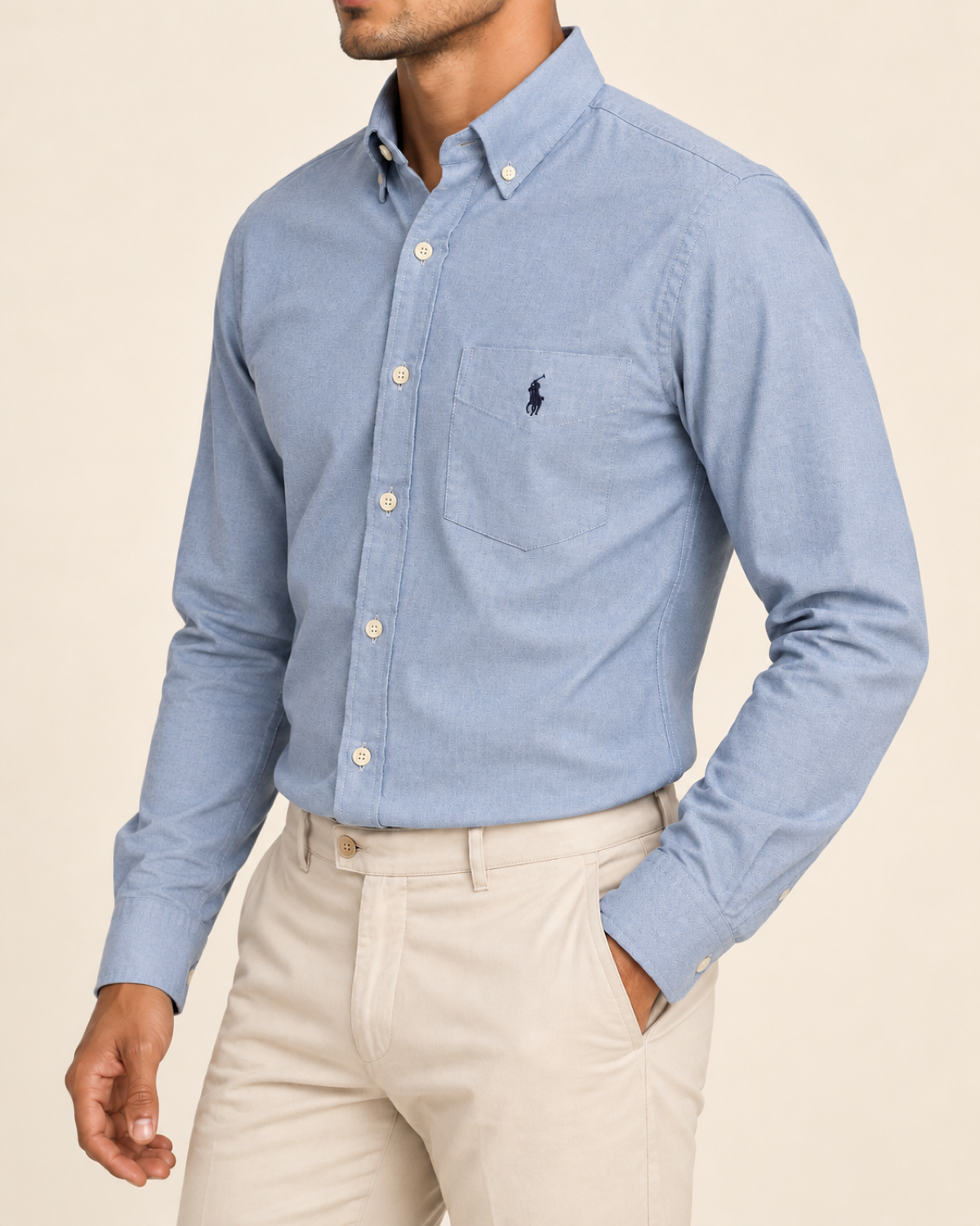 RL — Heather Blue Pocket Button-Down Shirt — side view