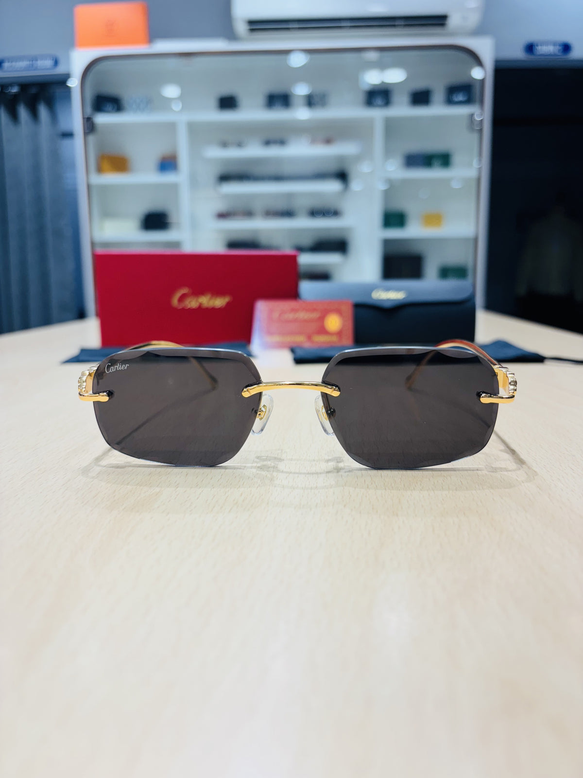 CR — Gold Smoke Geometric Rimless Sunglasses – Model 17 - actual product photograph 1