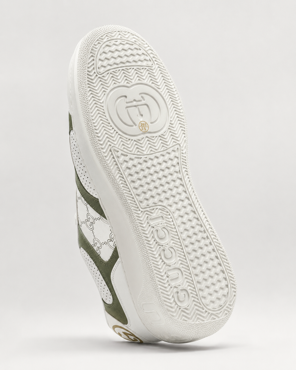 Men’s White & Olive patterned Low-Top Sneakers - premium gucci sneaker outsole detail