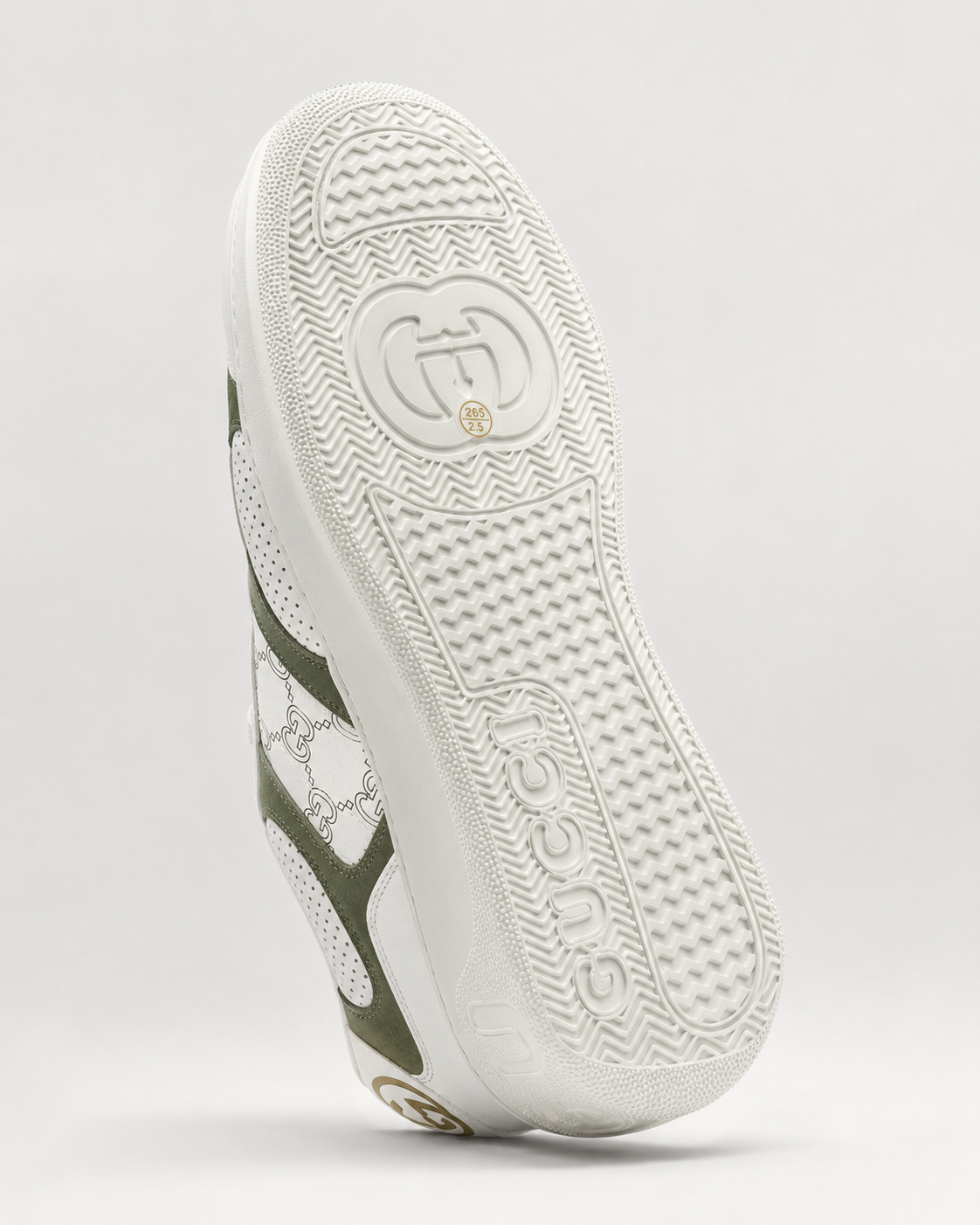 Men’s White & Olive patterned Low-Top Sneakers - premium gucci sneaker outsole detail